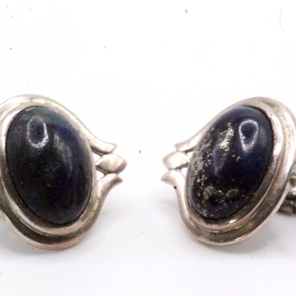 Contemporary QVC Sterling Silver Lapis Lazuli Lever Back Earrings - Picture 1 of 7